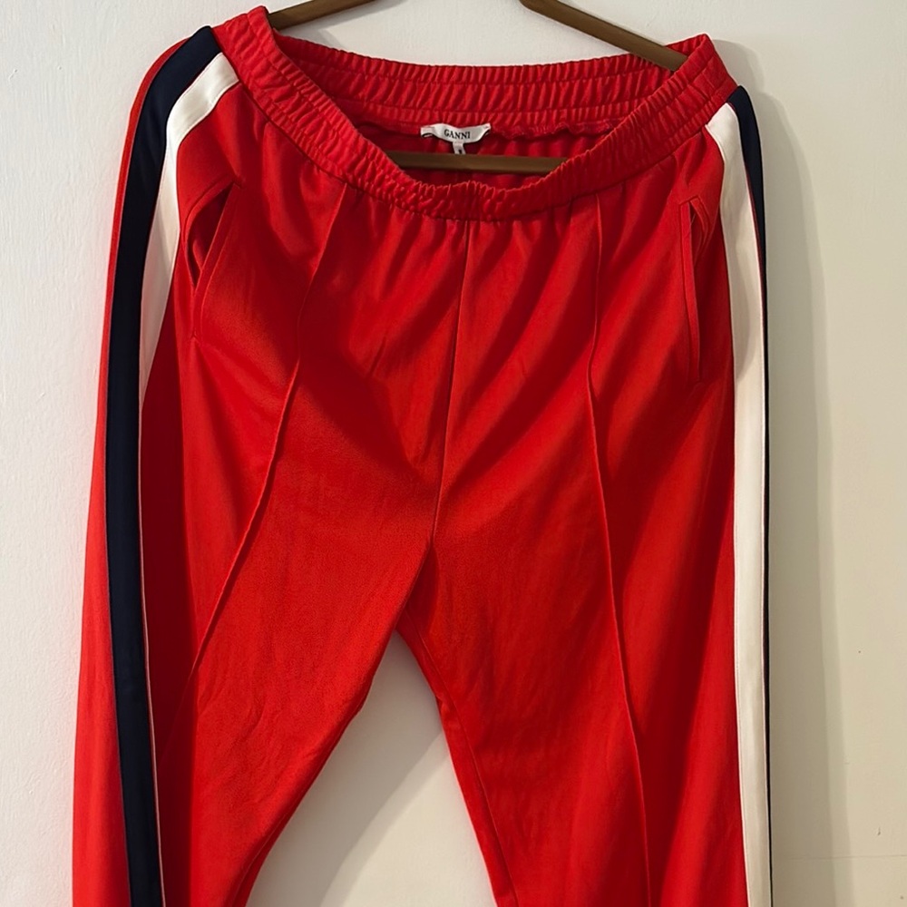 Red Track Pants with Stripes